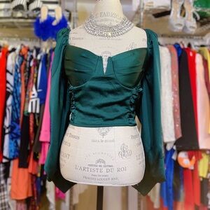Fashion Nova Green Ruched Bustier Blouse